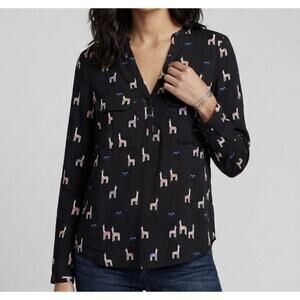 Anthropologie Maeve Top Women’s Size 4 Black Llama Alpaca AOP Button LS Shirt